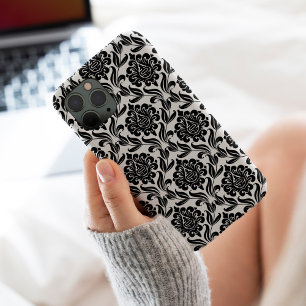 Schwarz-weißes Damastmuster iPhone 15 Pro Max Hülle
