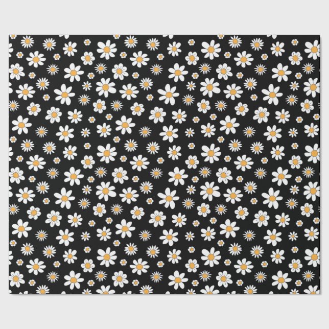 schwarz-weißes Design mit Blumen Geschenkpapier (Saum)