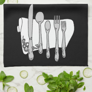 Schwarz-weißes Design von Silverware Handtuch