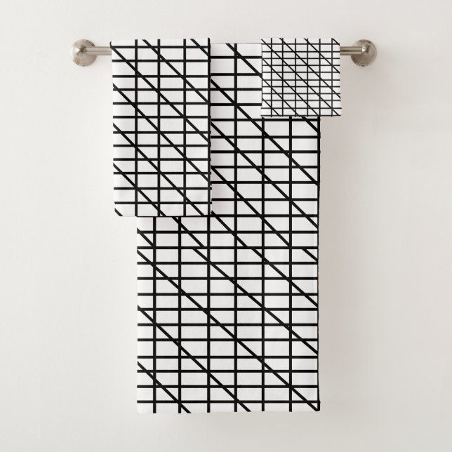 Schwarz-weißes diagonales Streifenmuster       Badhandtuch Set (Insitu)