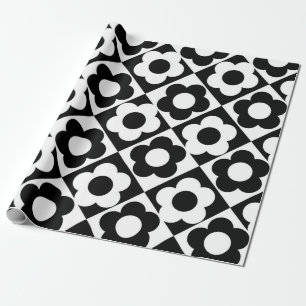 Schwarz-weißes Diamant-Karo-Blumenmuster Geschenkpapier