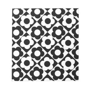 Schwarz-weißes Diamant-Karo-Blumenmuster Notizblock