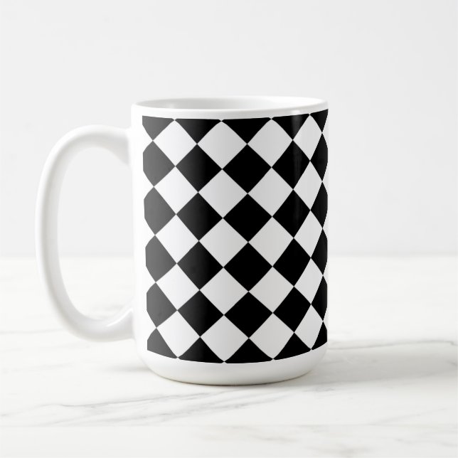 Schwarz-weißes Diamant-Karomuster Kaffeetasse (Links)