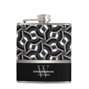 Schwarz-weißes Disc-Muster-Trauzeuge-Geschenk Flachmann