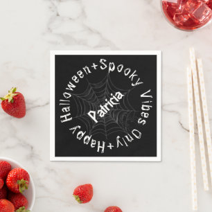 Schwarz-weißes Drehbuch Spooky Modernes glückliche Serviette