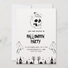 Schwarz-weißes einfaches Halloween-Party Virtual Einladung