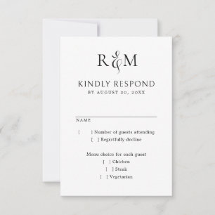 Schwarz-weißes einfaches Monogramm-Hochzeitprogram RSVP Karte