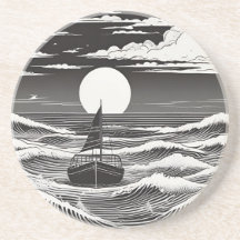 Schwarz-weißes einsames Boot in Schwierigkeiten au