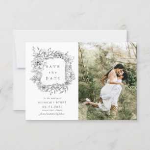 Schwarz-weißes, elegantes, blumengeschmücktes Zwei Einladung