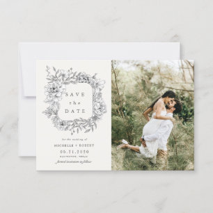 Schwarz-weißes, elegantes, blumengeschmücktes Zwei Einladung