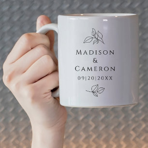 Schwarz-weißes elegantes Hochzeitsstichtag für Blä Kaffeetasse