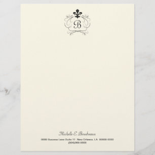 Schwarz-weißes elegantes Lilien-Monogramm Briefkopf