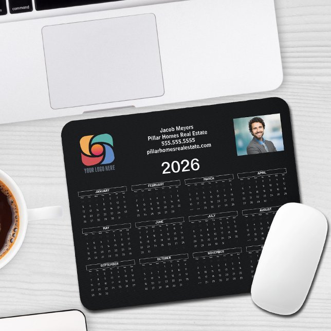Schwarz-weißes Firmenlogo 2026 Kalender Mousepad (Von Creator hochgeladen)