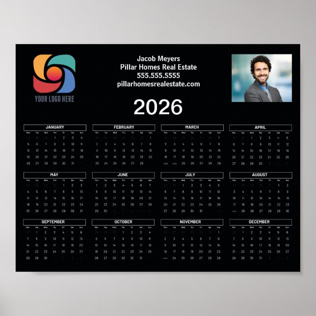 Schwarz-weißes Firmenlogo 2026 Kalender Poster (Vorne)