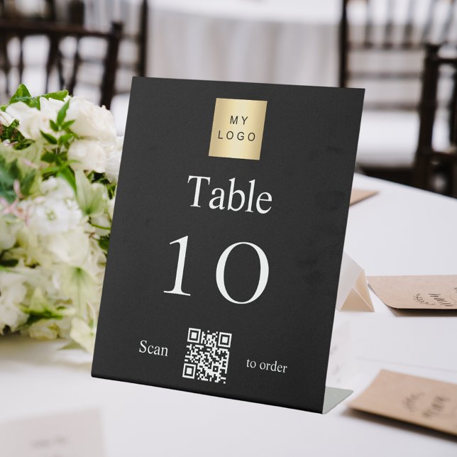 Schwarz-weißes Firmenlogo QR-Tischnummer Sockelschild (Von Creator hochgeladen)