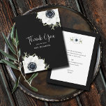 Schwarz-weißes florales Brautparty Dankeskarte<br><div class="desc">Elegante Schwarz-Weiß-Anemon-Blume und Blätter auf einem schwarzen Hintergrund,  diese 4.25" X 5.5" Wohnung Dankeschön Sie beachten,  dass Raum zum Schreiben oder Ausdrucken Ihrer personalisierten Nachricht auf der Rückseite hat. PASSENDE Artikel in unserer Sammlung.</div>