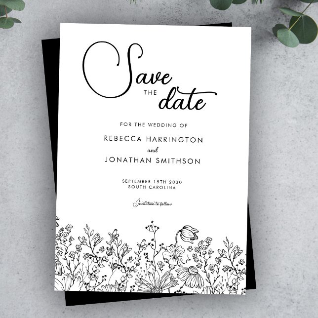 Schwarz-weißes florales Elegante Hochzeit Save the Save The Date (Von Creator hochgeladen)