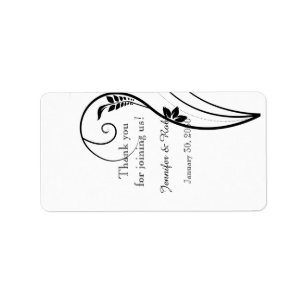 Schwarz-weißes florales Elegantes Hochzeitspazierg Adressaufkleber