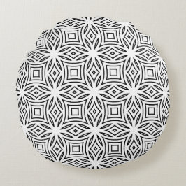 Schwarz-weißes florales geometrisches Muster Rundes Kissen