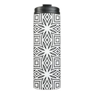 Schwarz-weißes florales geometrisches Muster Thermosbecher