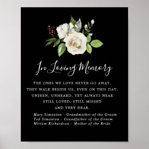 Schwarz-Weißes Florales Hochzeitsgedenkschild Poster