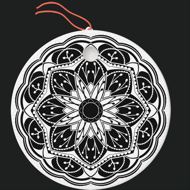 Schwarz-weißes florales Mandala  Geschenkanhänger (Von Creator hochgeladen)