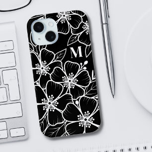 Schwarz-weißes florales Monogramm Initial Case-Mate iPhone Hülle