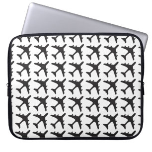 Schwarz-weißes Flugzeugmuster Notebook Laptopschutzhülle