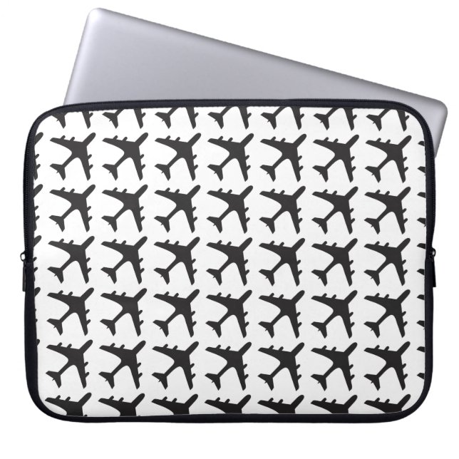 Schwarz-weißes Flugzeugmuster Notebook Laptopschutzhülle (Vorderseite)