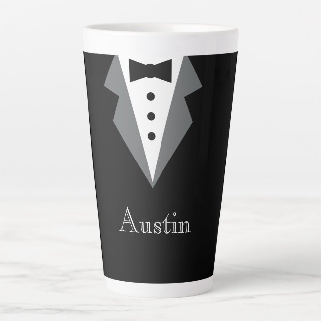 Schwarz-weißes formales Tuxedo Personalisiert Milchtasse (Vorderseite)