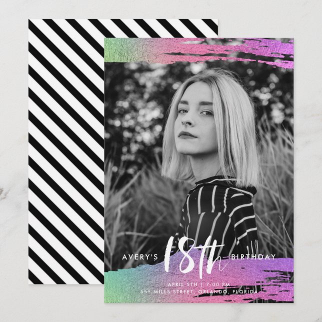 Schwarz-weißes Foto 18. Geburtstag Einladung (Vorne/Hinten)
