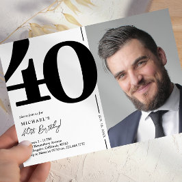 Schwarz-weißes Foto 40. Geburtstag Party Einladung
