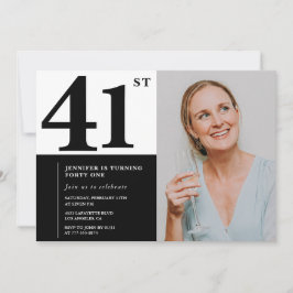 Schwarz-weißes Foto 41. Geburtstagseinladungen Einladung