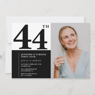 Schwarz-weißes Foto 44. Geburtstag Einladungen