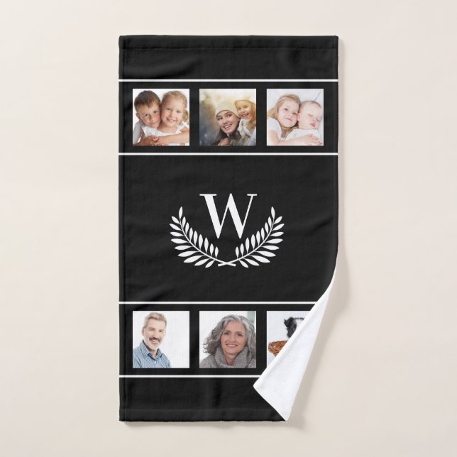 Schwarz-weißes Foto Collage Monogramm erste klassi Badhandtuch Set (Handtuch)
