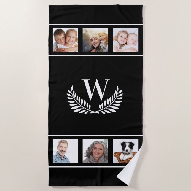 Schwarz-weißes Foto Collage Monogramm erste klassi Strandtuch (Vorderseite)