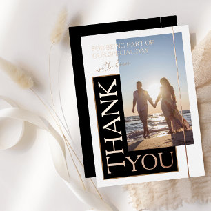 Schwarz-weißes Foto Hochzeit Danke Rose Folieneinladung