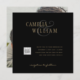 Schwarz-weißes FOTO Hochzeit Einladung QR CODE Ret