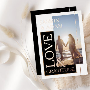 Schwarz-weißes Foto Hochzeit Liebe und Dankbarkeit Folieneinladung