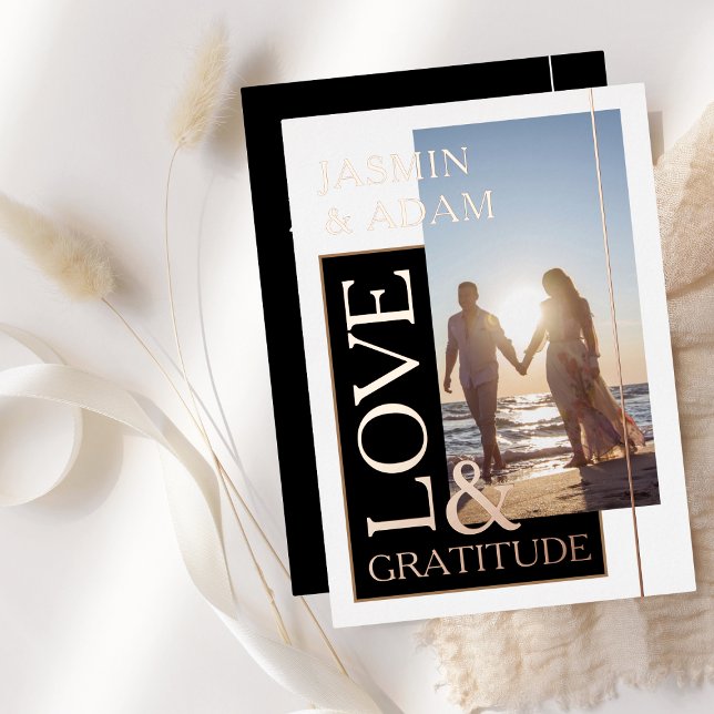 Schwarz-weißes Foto Hochzeit Liebe und Dankbarkeit Folieneinladung (Von Creator hochgeladen)