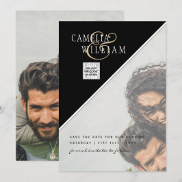 Schwarz-weißes FOTO Hochzeitsstichtag QR-Code Rett Einladung