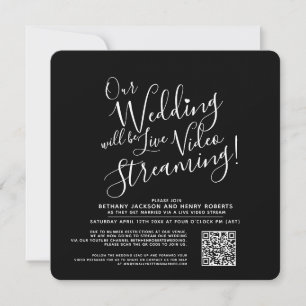 Schwarz-weißes Foto Live-Streaming Hochzeitscode Einladung