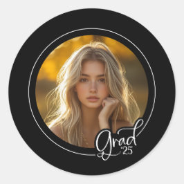 Schwarz-weißes Foto Modernes Drehbuch Grad Abschlu Runder Aufkleber