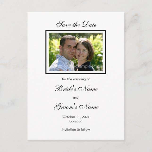 Schwarz-weißes Foto Save the Date Postkarten (Vorderseite)
