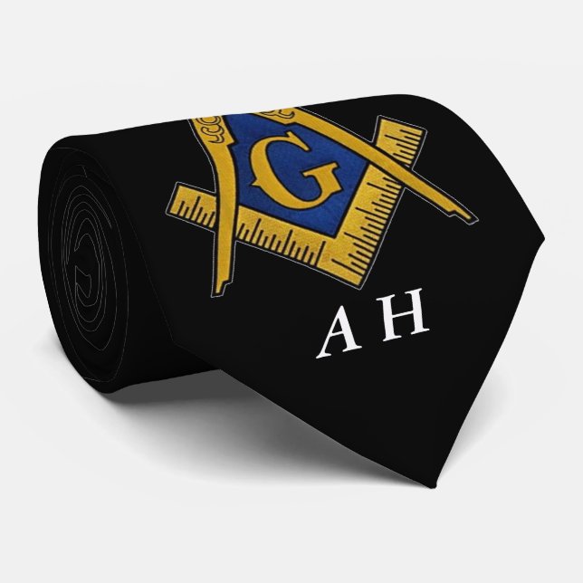 Schwarz-weißes Freimaurer-Monogramm Krawatte (Gerollt)