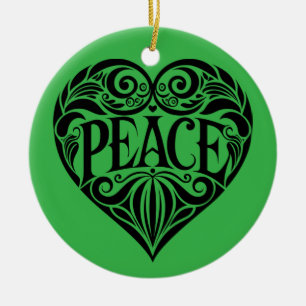 SCHWARZ-WEIßES FRIEDENS-HERZ KERAMIK ORNAMENT