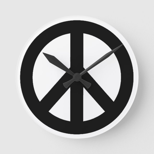 Schwarz-weißes Friedenszeichen Runde Wanduhr (Vorderseite)