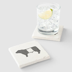 Schwarz-weißes Galloway Beltie Cows Bull Logo Steinuntersetzer