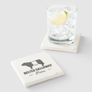 Schwarz-weißes Galloway Beltie Cows Bull Logo Steinuntersetzer