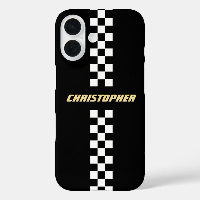 Schwarz-weißes Geländeflagge Gold Mit Monogramm Case-Mate iPhone Hülle (Rückseite)